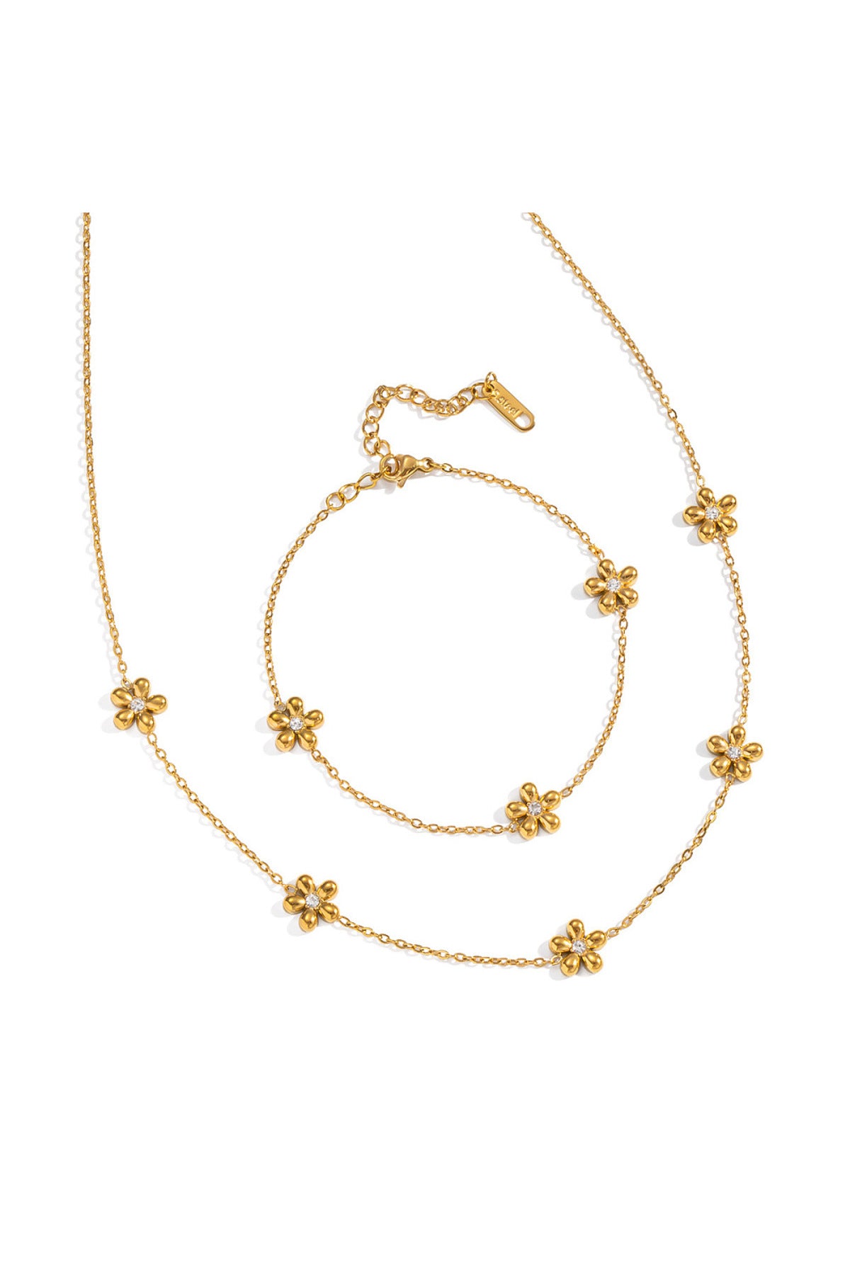 Set colier și brățară cu elemente florale, placate cu aur 18K