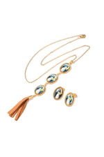 Set colier și cercei cu pandantiv oval, placat cu aur 18K