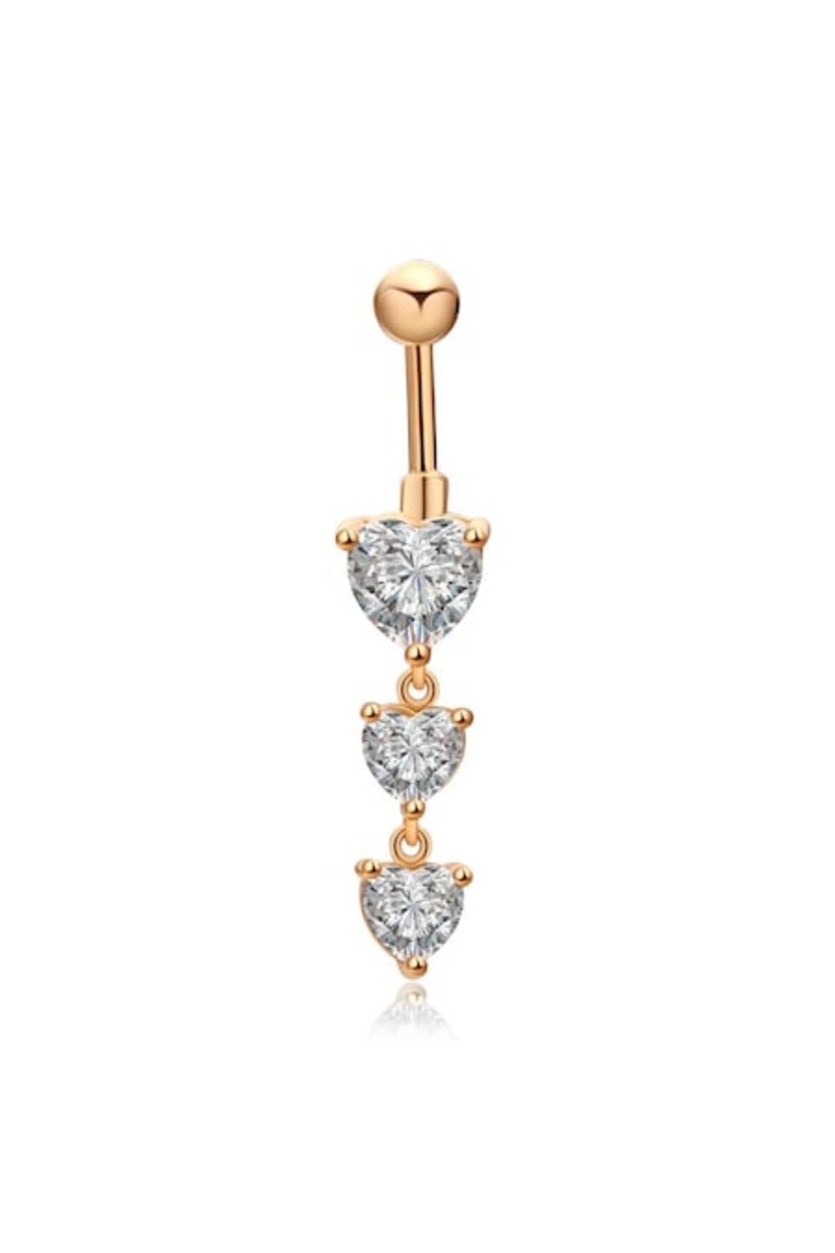 Cercel piercing pentru buric placat cu aur de 18K, model inimă
