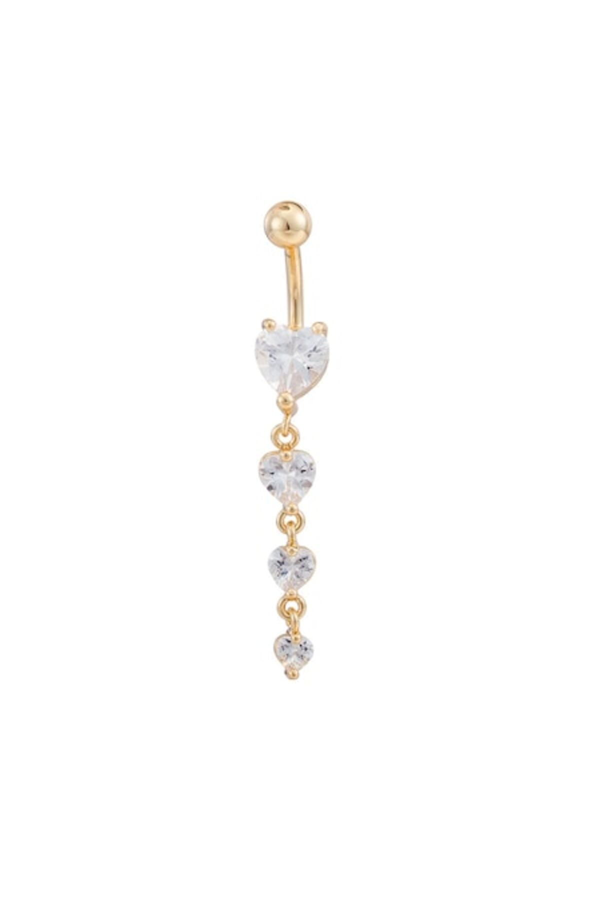 Piercing pentru buric placat cu aur de 18K, model inimă