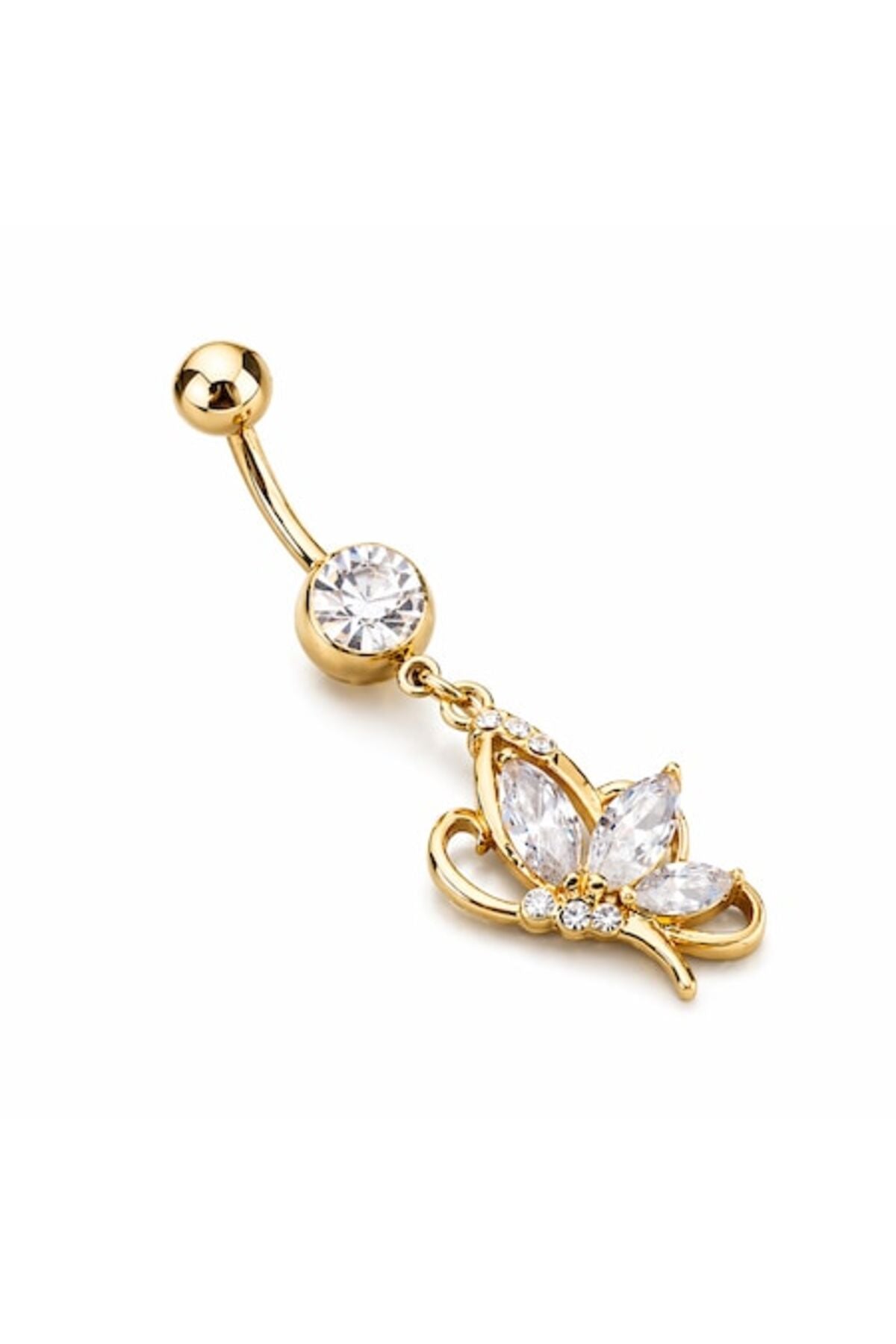 Cercel piercing pentru buric, placat cu aur de 18K, cu fluture