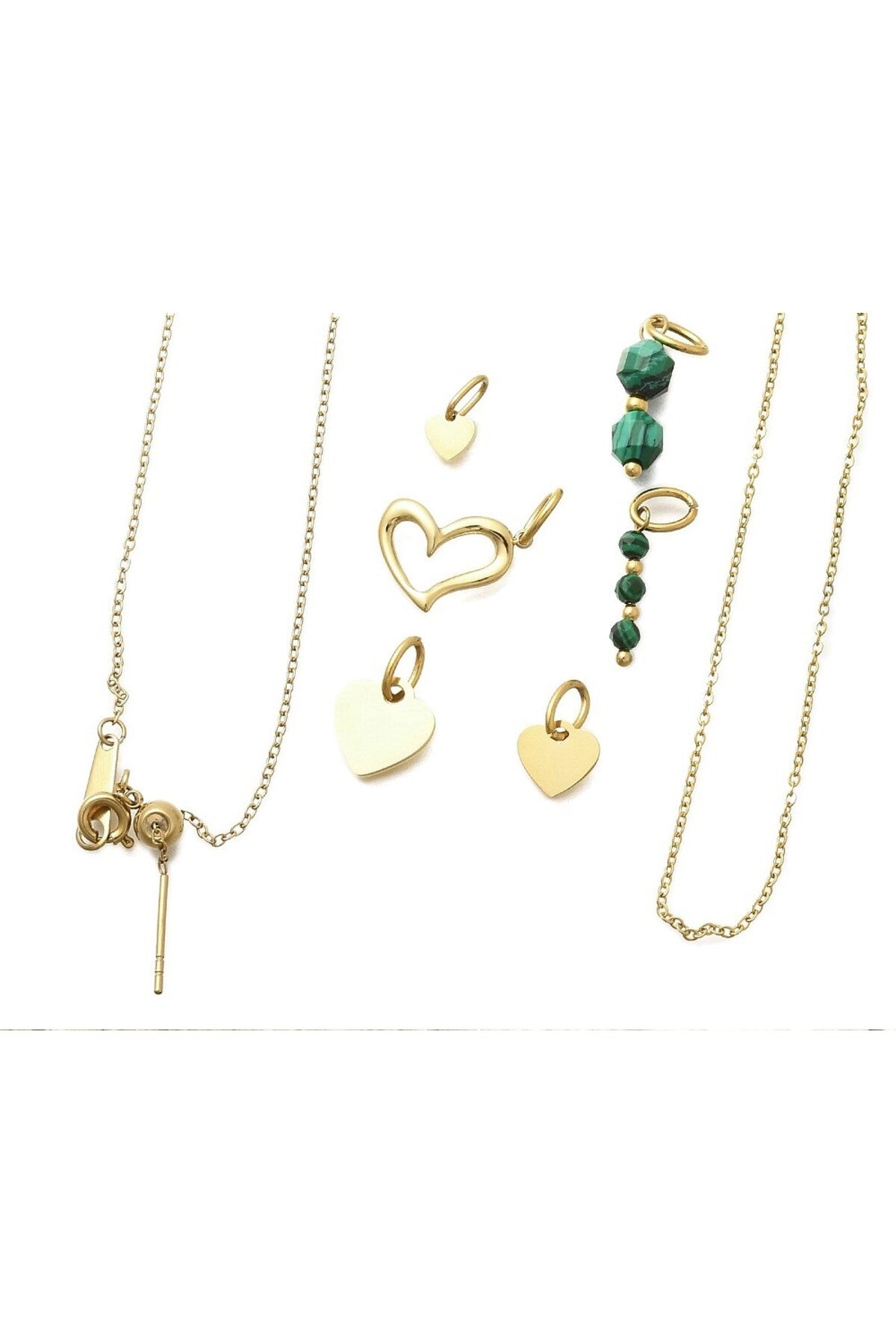 Set colier și brățară cu pandantiv inimă, placat cu aur 14K