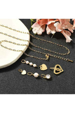 Set colier și brățară cu pandantiv inimă și perle, placat cu aur 14K