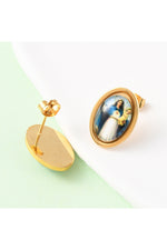 Set colier și cercei cu pandantiv oval, placat cu aur 18K