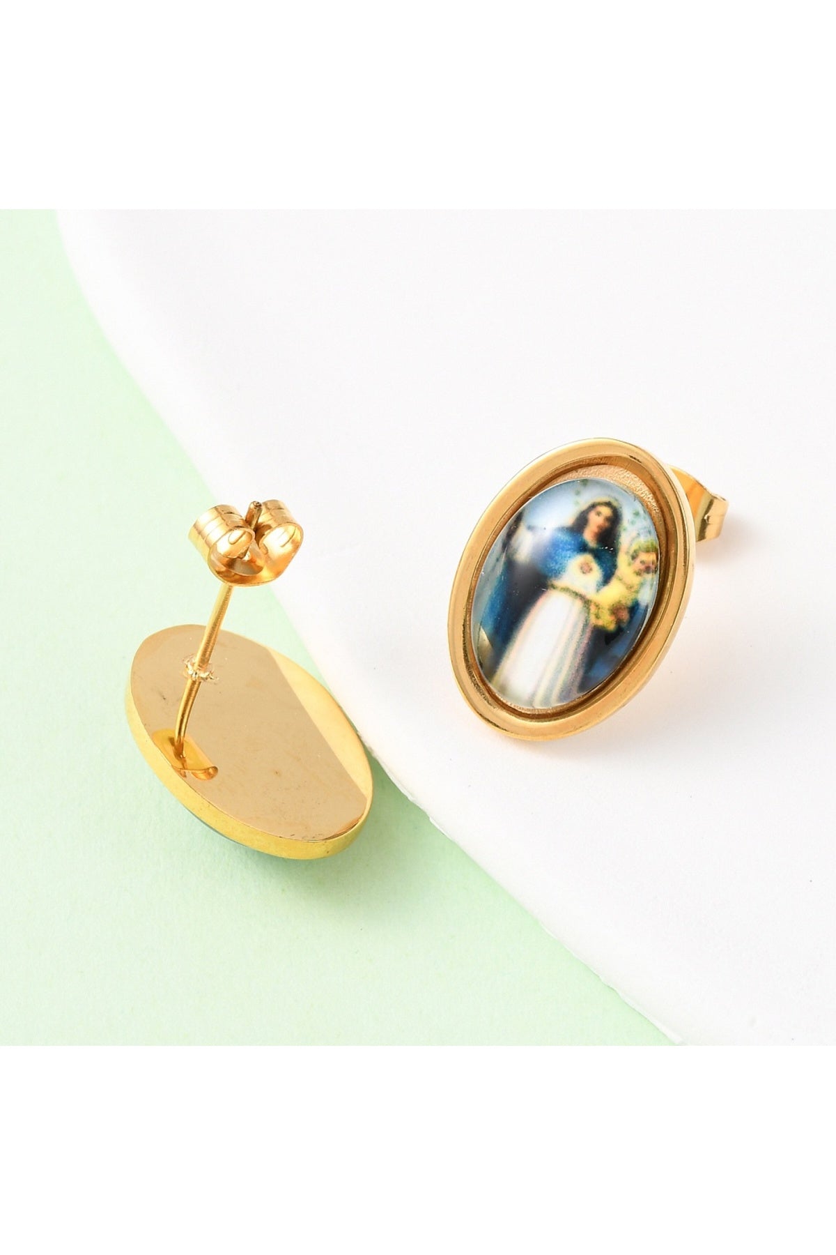 Set colier și cercei cu pandantiv oval, placat cu aur 18K