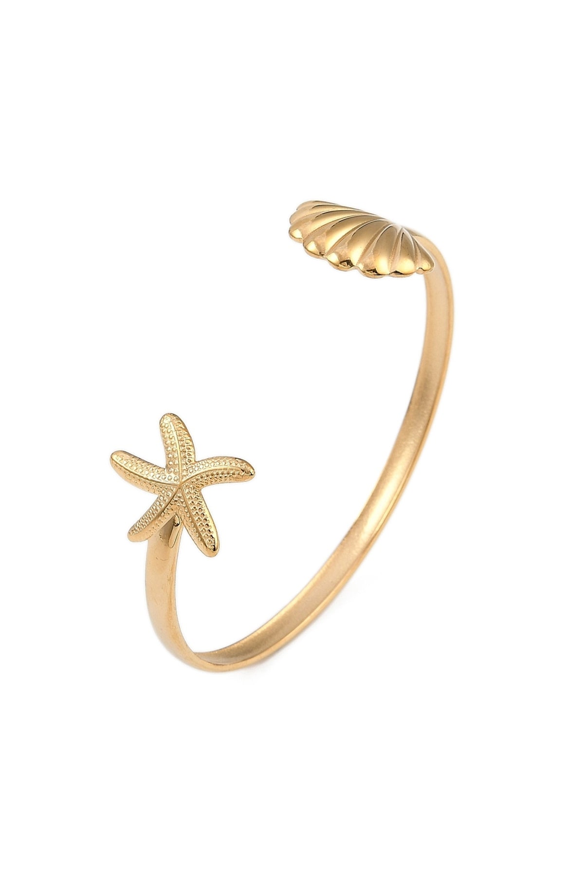 Brățară cuff cu stea de mare și scoică, placată cu aur 18K
