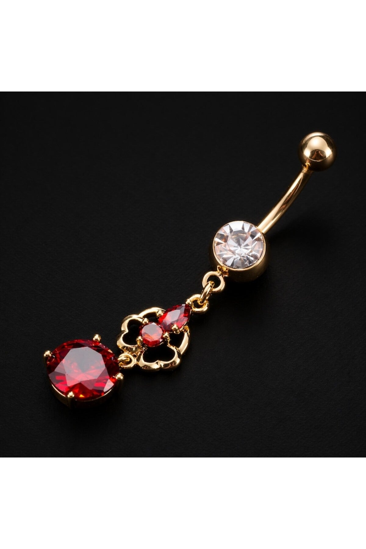 Cercel piercing pentru buric placat cu aur de 18K, model floare