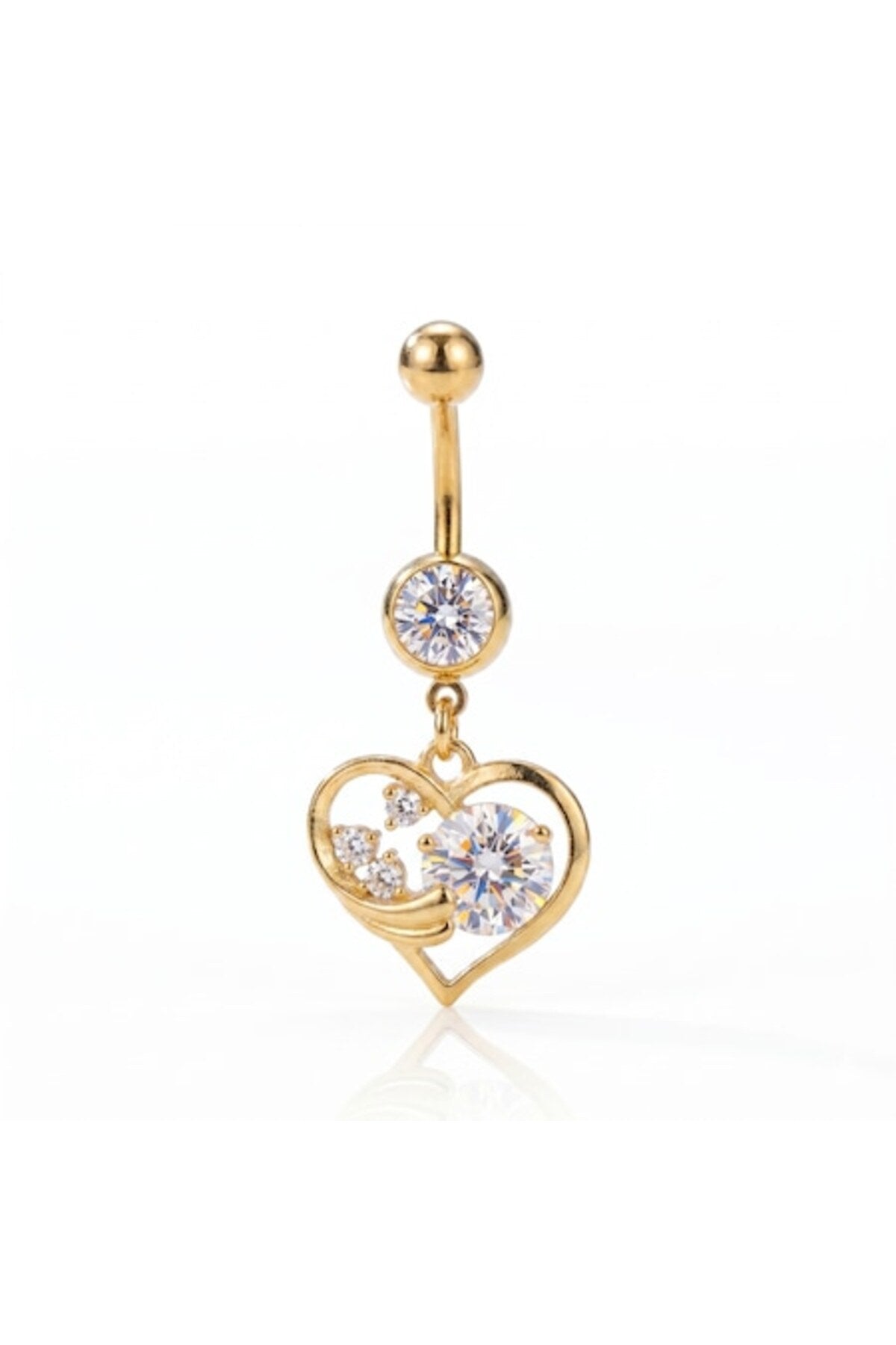 Piercing pentru buric placat cu aur de 18K, model inimă