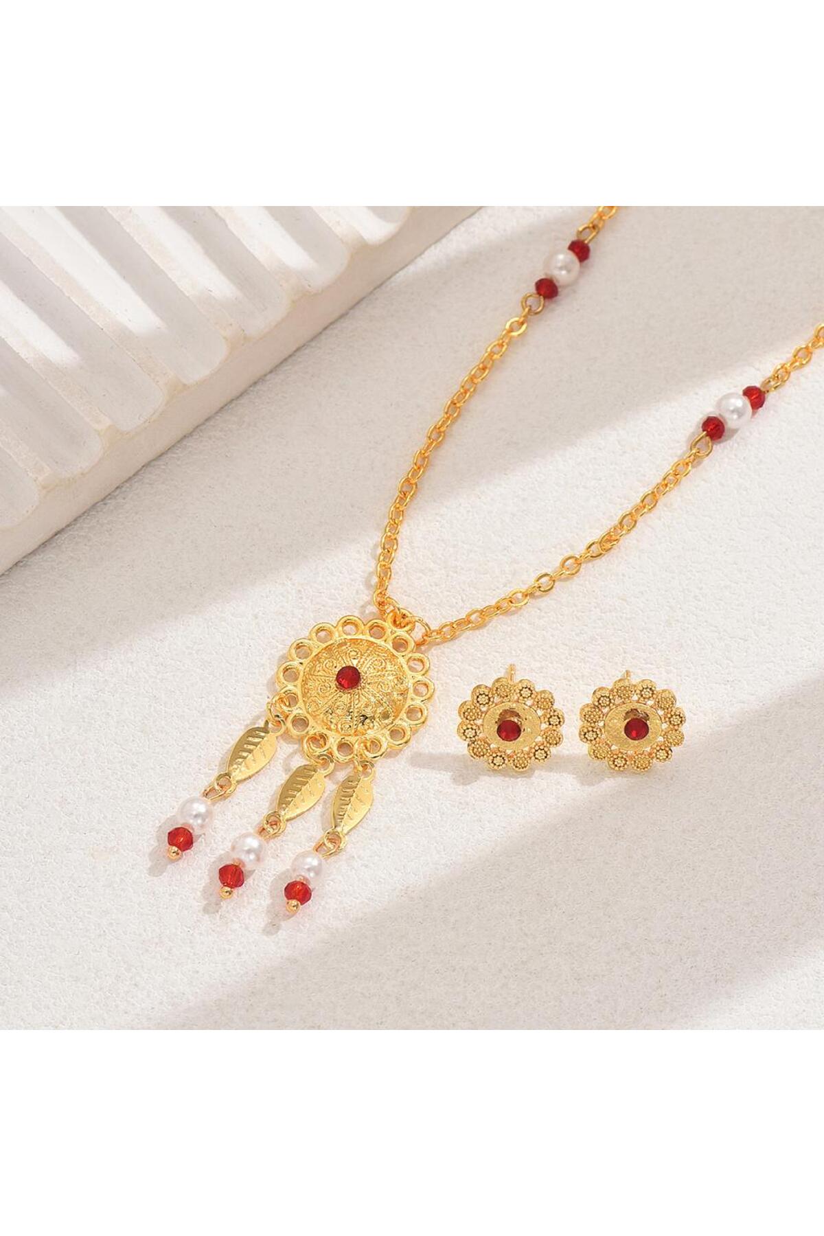 Set colier și cercei, Exotic, placat cu aur 18K