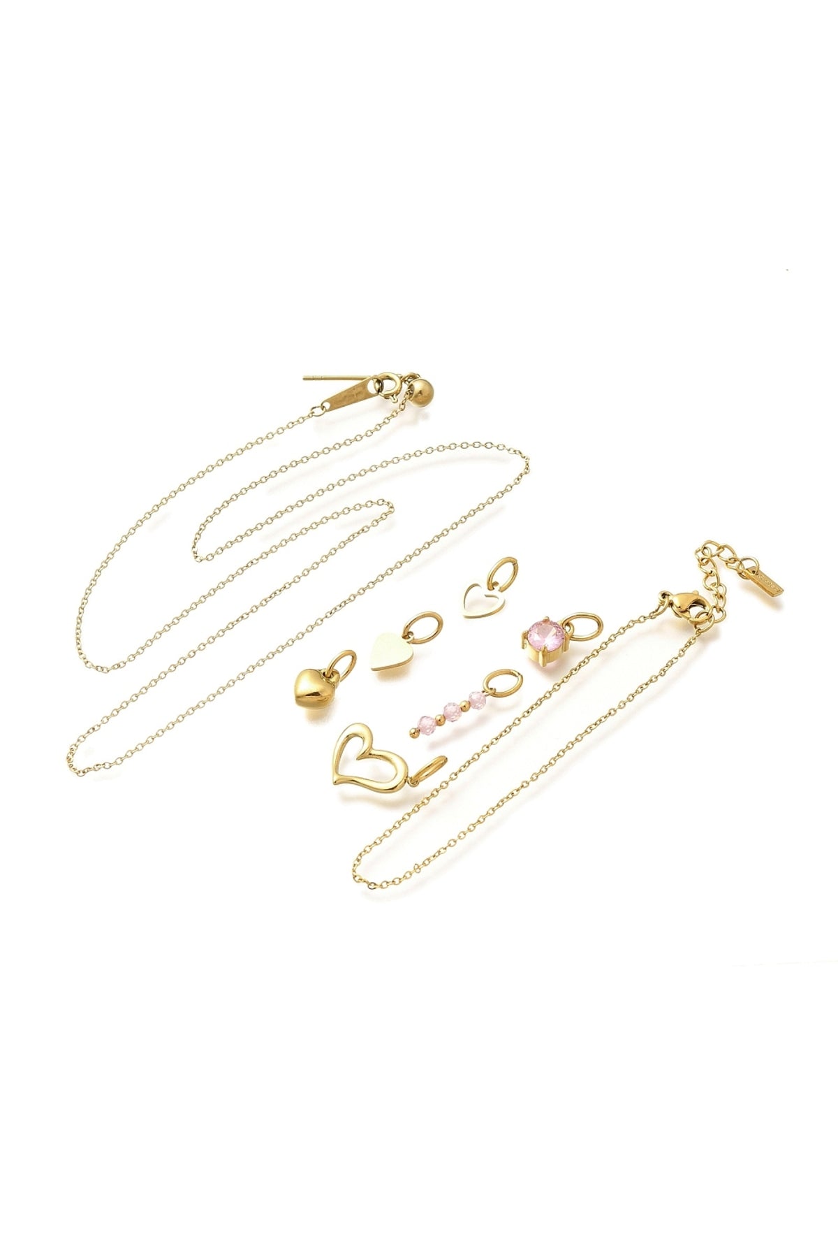 Set colier și brățară cu pandantiv inimă și zirconii, placat cu aur 14K