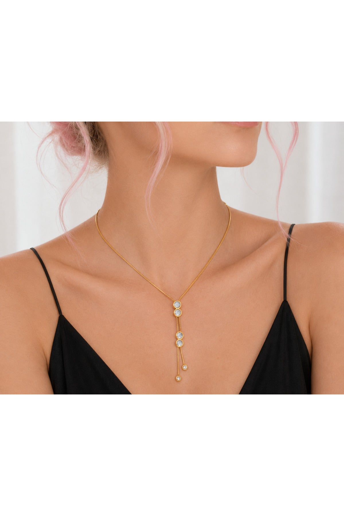 Set colier tip Y și cercei cu simbolul 8, placat cu aur 18K