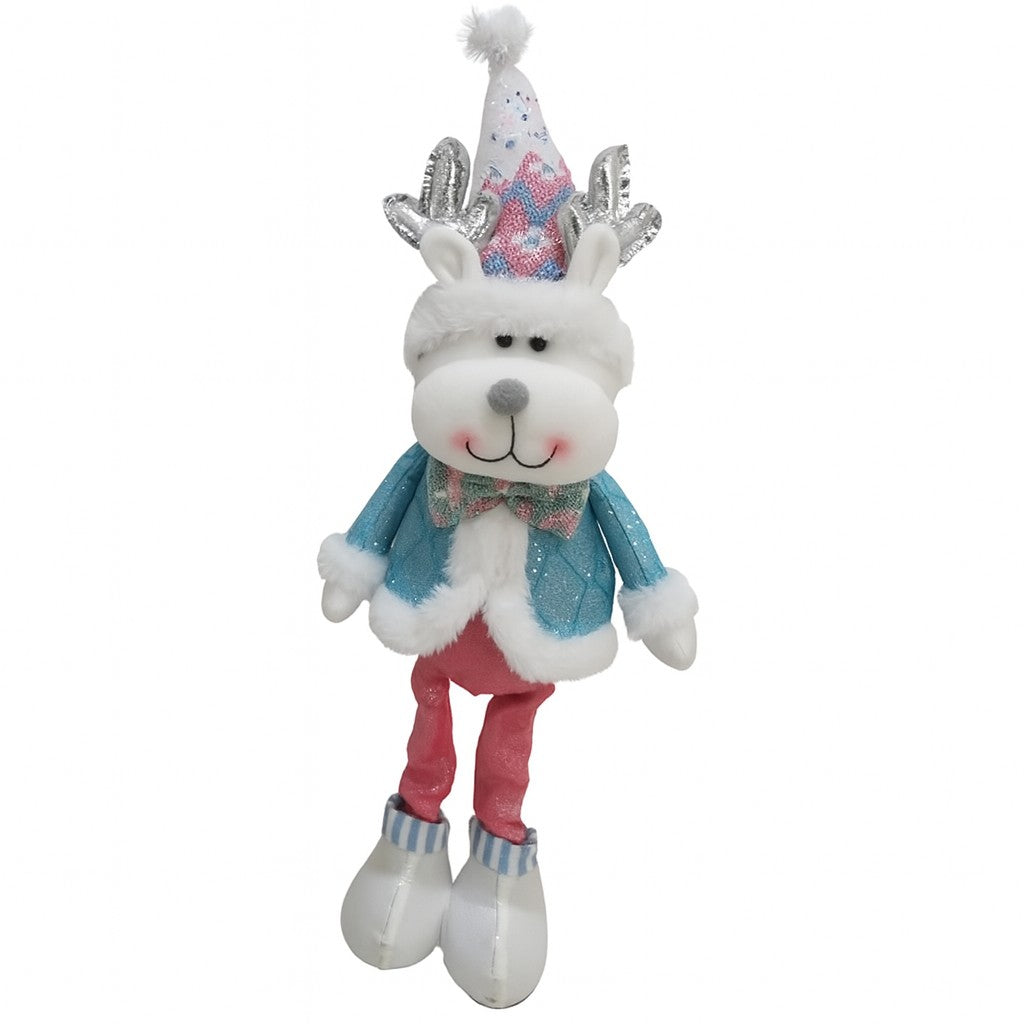 Figurina de Craciun Ren cu Palarie, Flippy, Figurina Decorativa Ren de Craciun pentru Sarbatorile de Iarna, 52 x 17 x 8