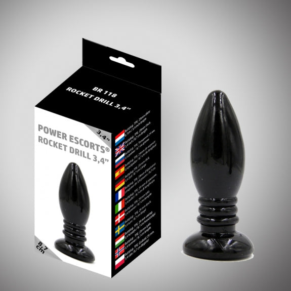 Plug anal Power Escorts Rocket Drill Negru 8,7 cm