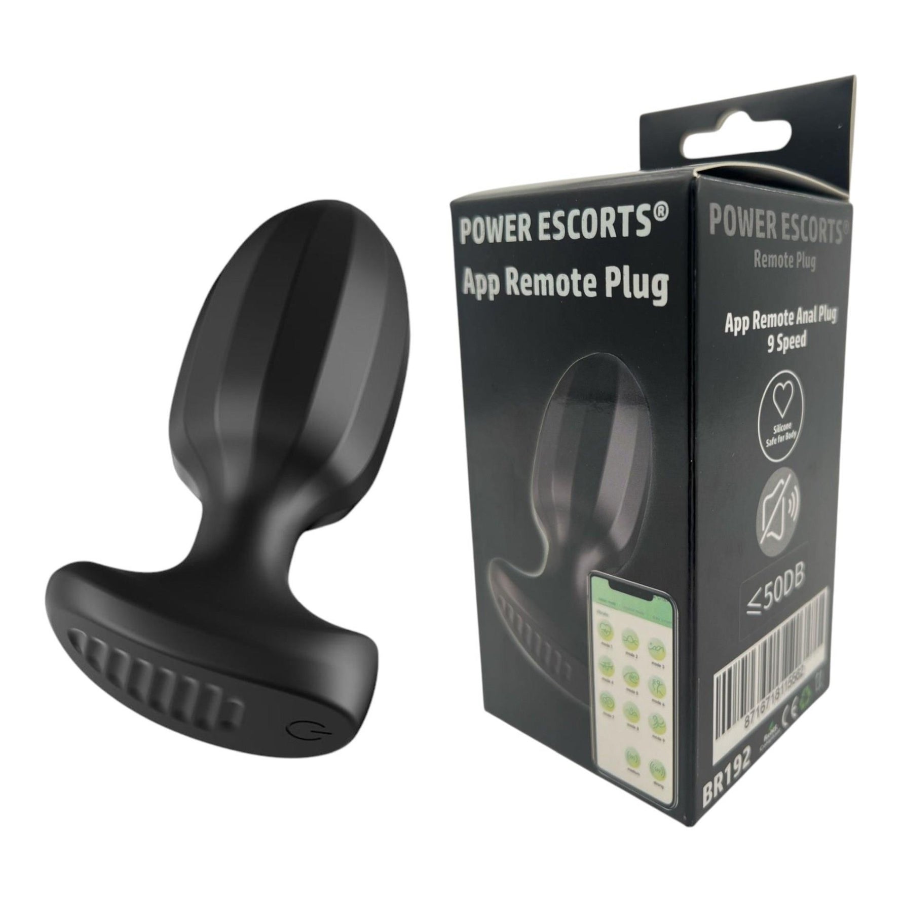 Dop anal vibrant Power Escorts din silicon, negru, cu aplicație USB