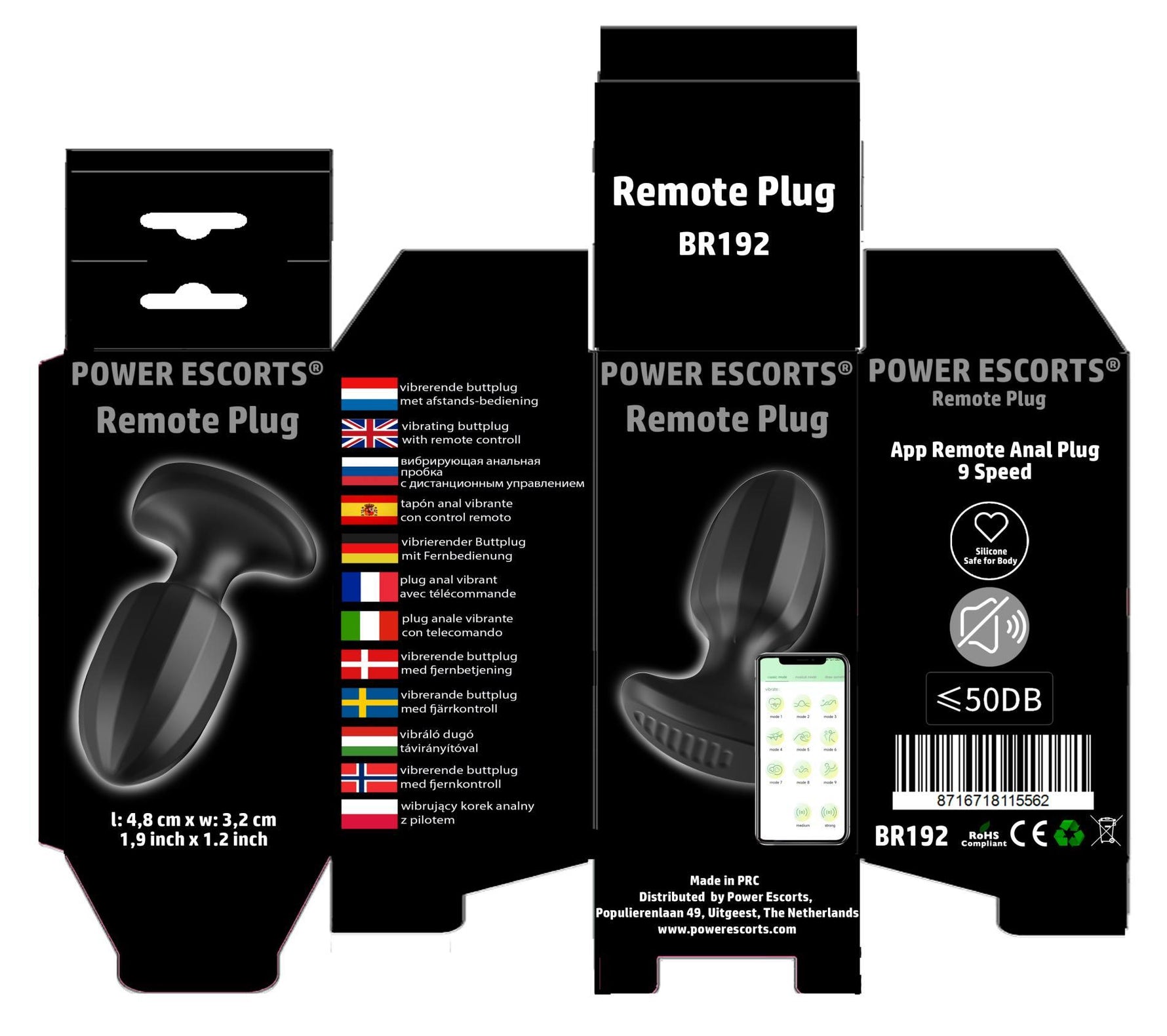 Dop anal vibrant Power Escorts din silicon, negru, cu aplicație USB