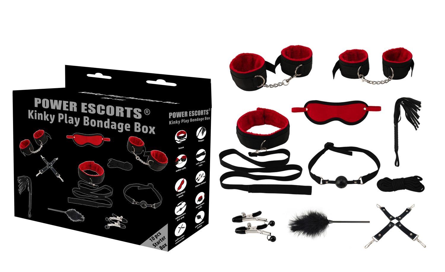 Set de bondage Power Escorts, 10 piese, negru