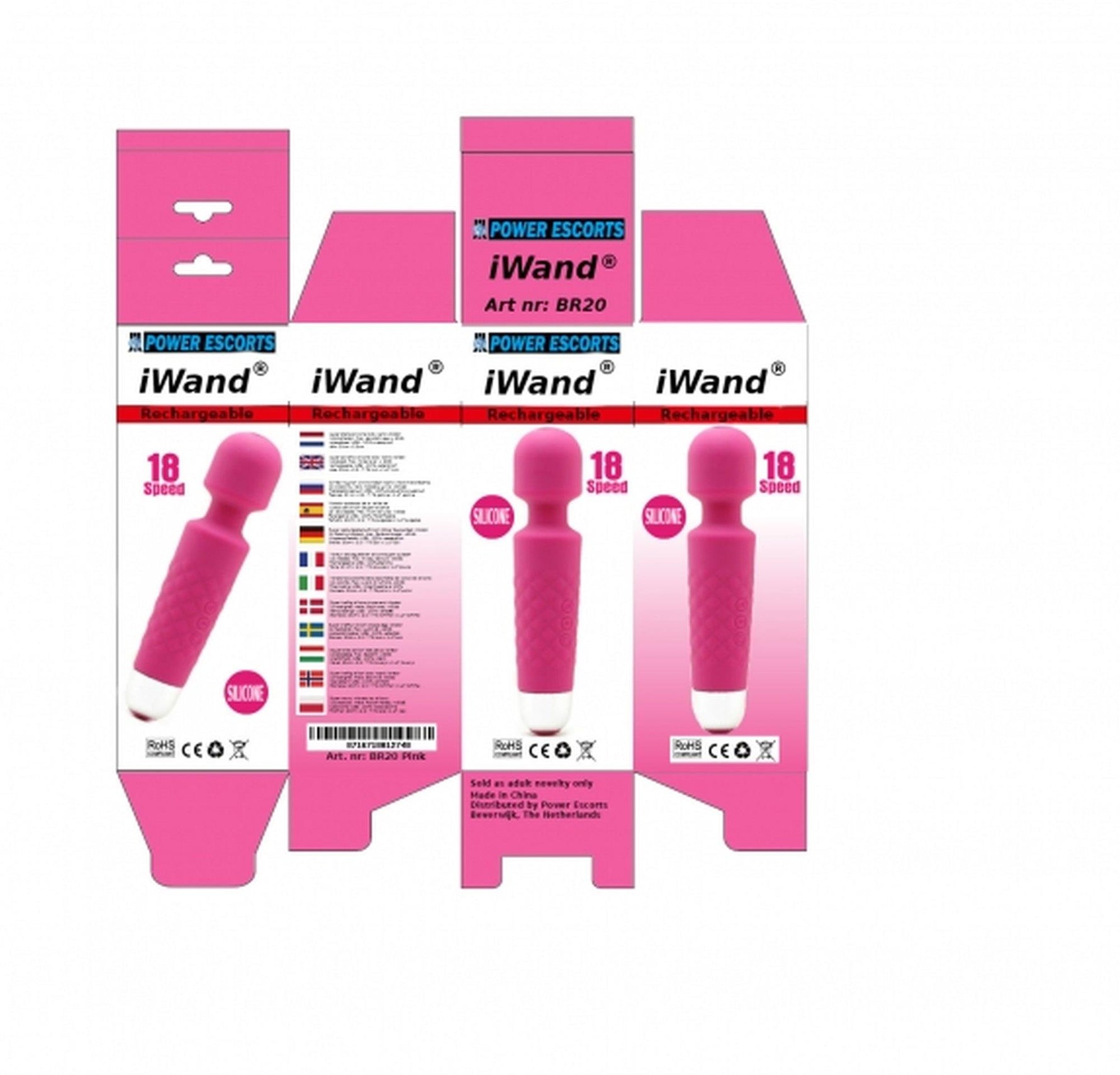 Iwand Power Escorts Masaj din silicon cu baterie roz, 20 cm