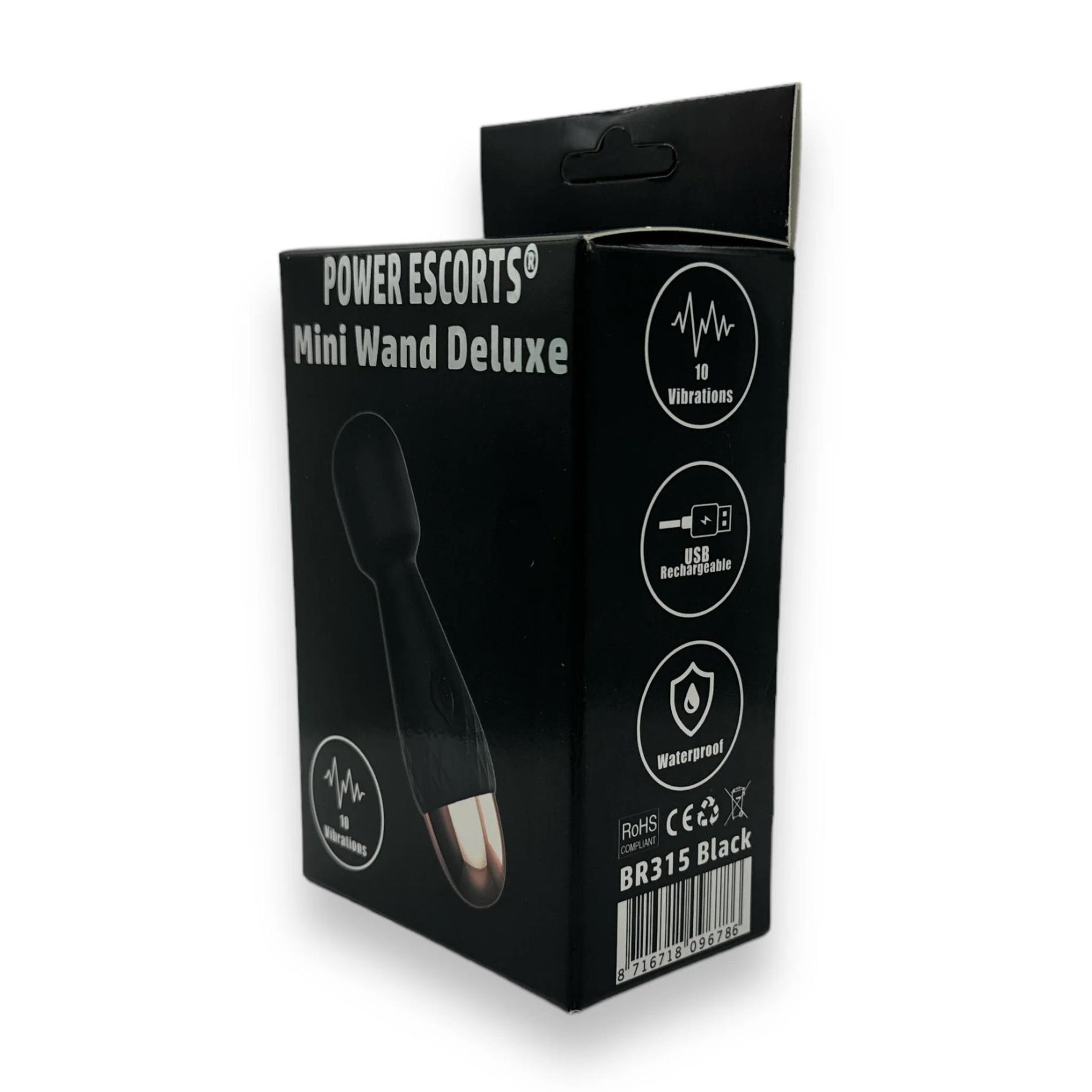 Mini vibrator cu baghetă Power Escorts, silicon, negru, USB, 11,6 cm