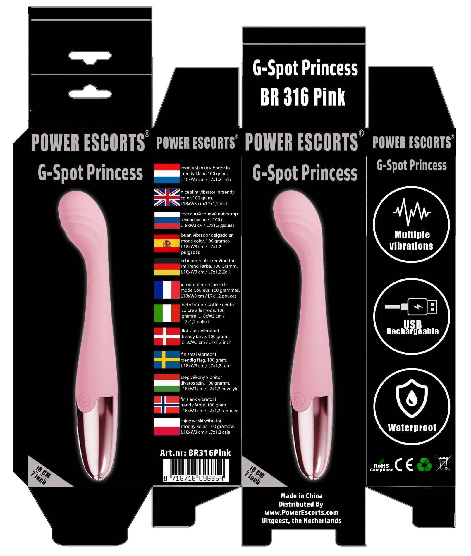 Vibrator pentru punctul G Power Escorts din silicon roz, 18 cm, USB