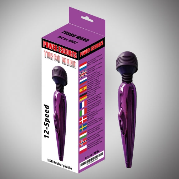 Turbo Power Escorts Baghetă Masaj Violet 18cm Reîncărcabilă