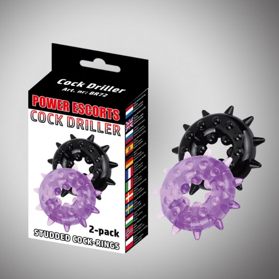 Inel flexibil pentru penis Power Escorts, set de două, negru, violet, 5 cm