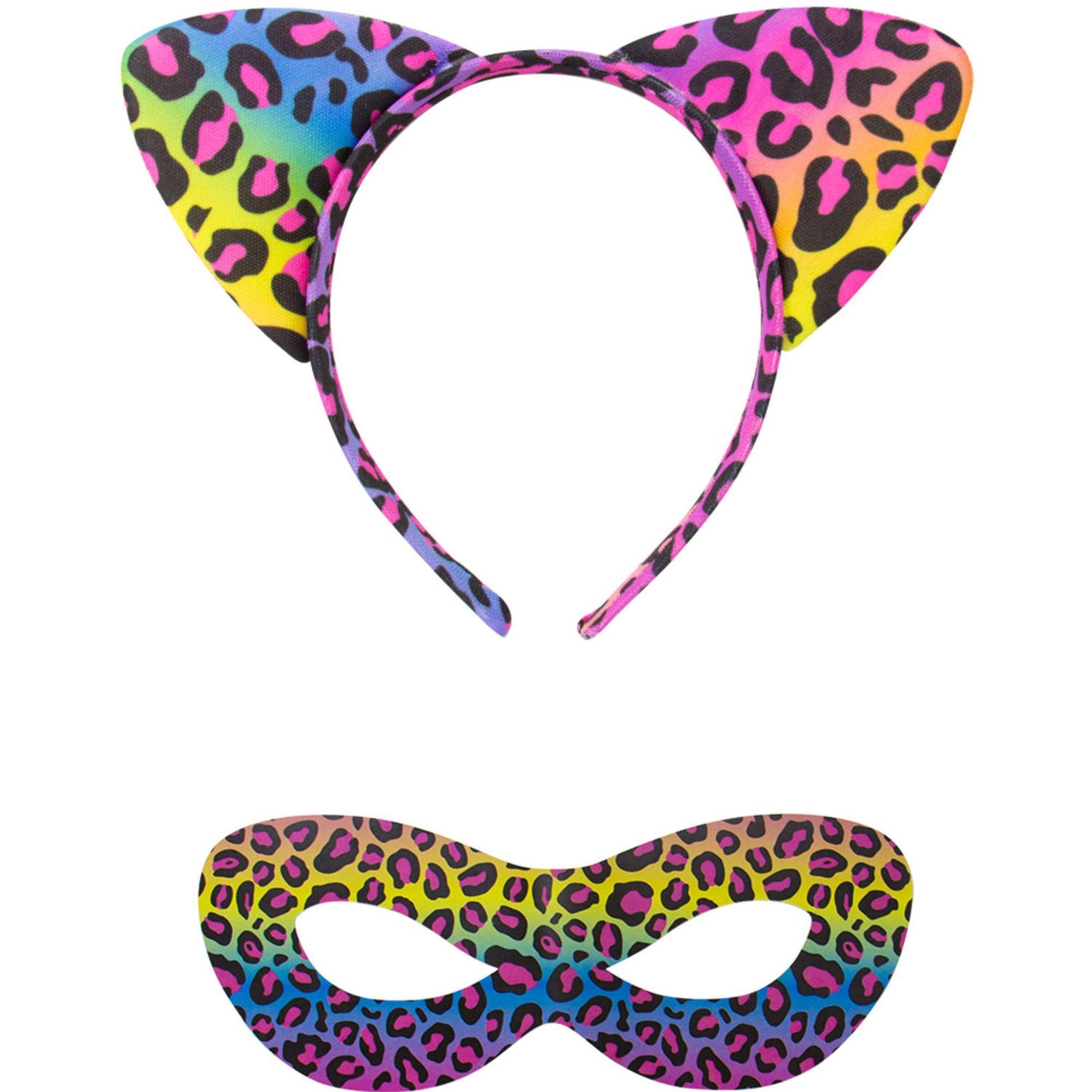 Set Kinky Pleasure Rainbow Leopard cu bandă de susținere și mască