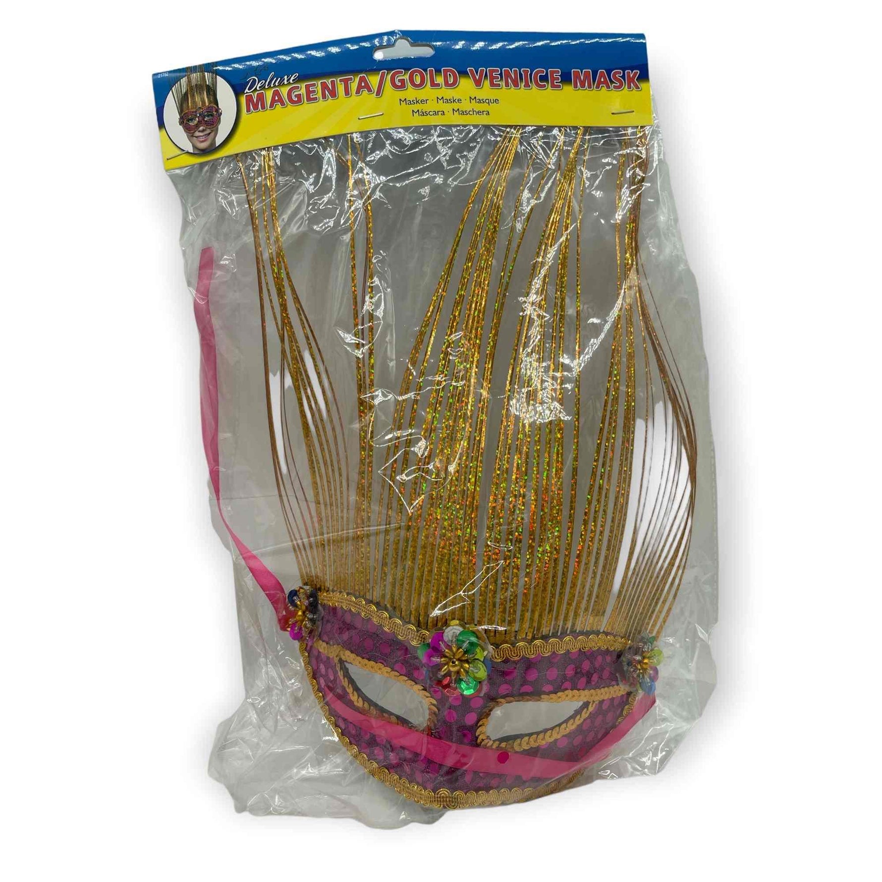 Mască venețiană roz Kinky Pleasure cu păr 28 cm