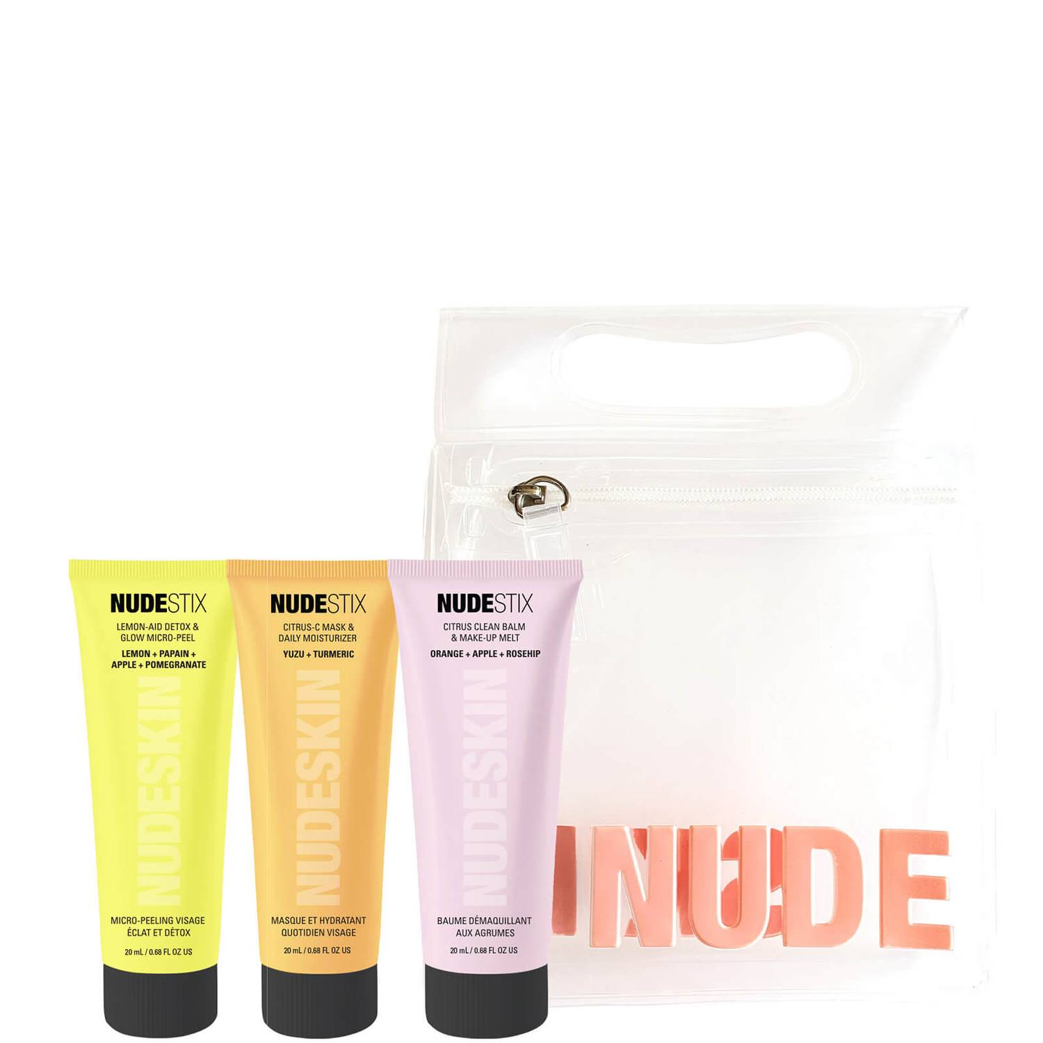 3-Step Citrus Renew Set Nudestix: Lemon-Aid Detox & Glow, Paraben-Free, Anti-Dullnes, Peeling Lotion, 20 ml + Nudeskin Citrus-C, Moisturizing, Cream Mask, For Face, 20 ml + Nudeskin, Citrus, Cleansing Balm, For Face, 20 ml - Olmarkt