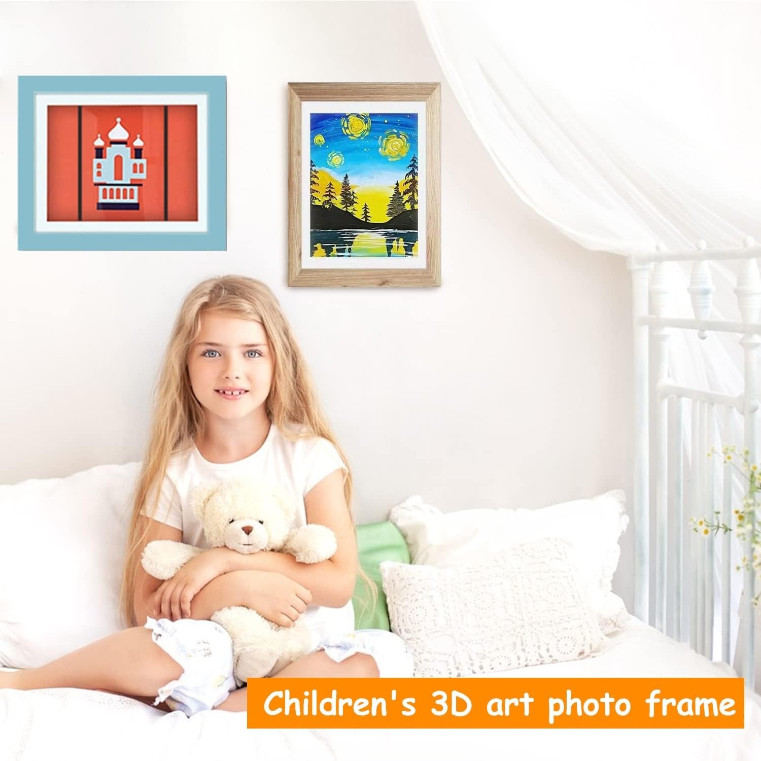 Rama Foto Flippy, cu Magnet, din Lemn, cu Spatiu Pentru Depozitare, Pentru Desene si Picturi A4, Sticla Securizata,