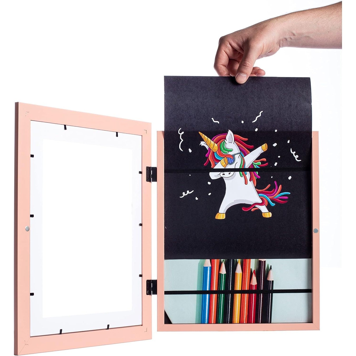 Rama Foto Flippy, cu Magnet, din Lemn, cu Spatiu Pentru Depozitare, Pentru Desene si Picturi A4, Sticla Securizata,