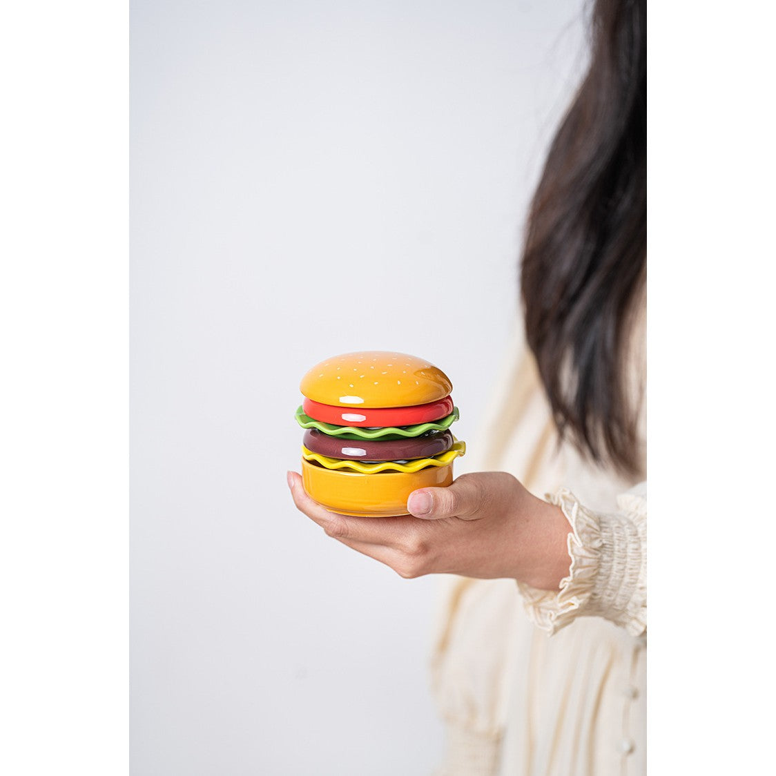 Set Farfurii Ceramice sub Forma de Burger, din Ceramica, pentru Sosuri si Gustari, Mini Farfurii Stivuibile, Multicolor