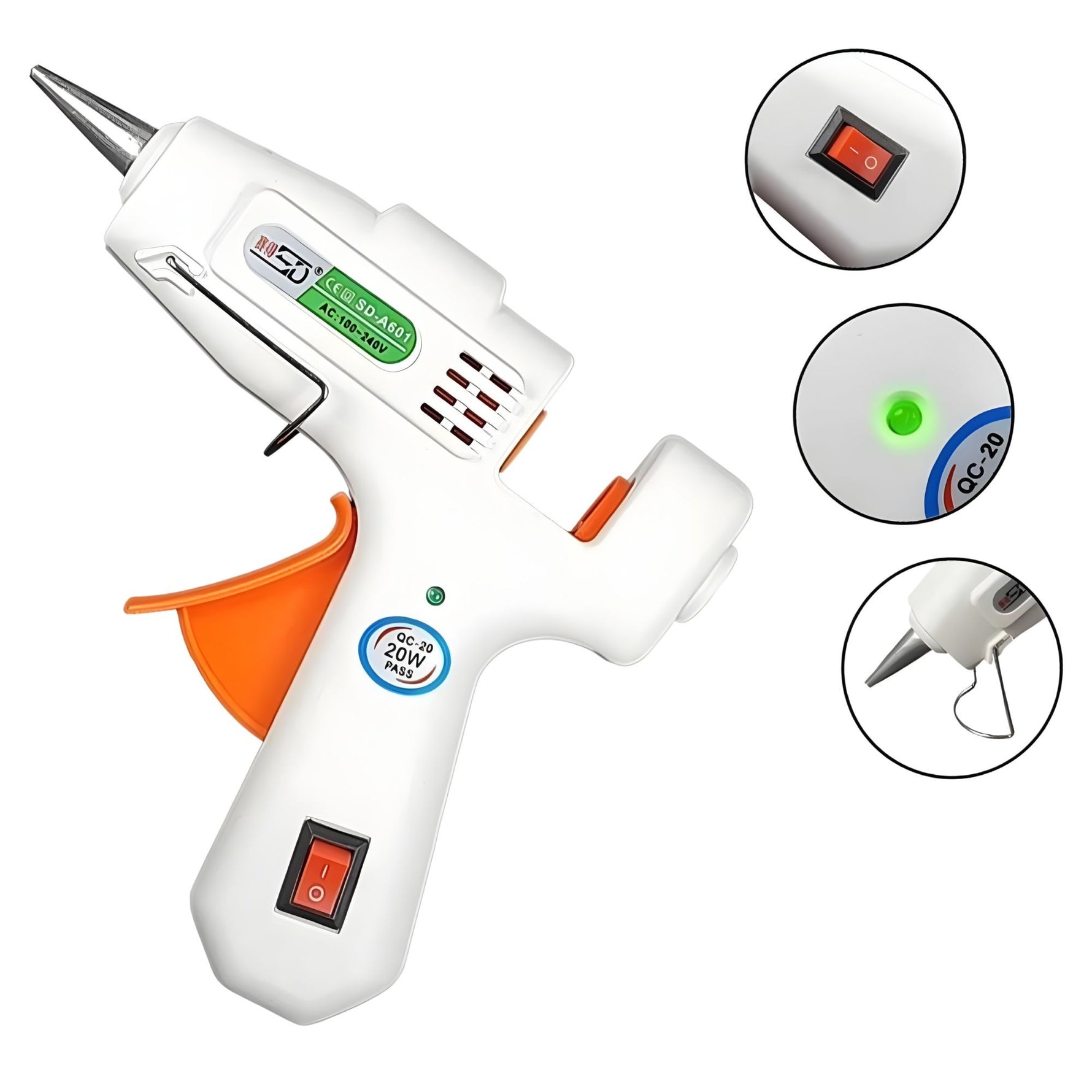 Pistol de Lipit cu Silicon la cald, Flippy, 20 W, pentru Batoane 7 mm, Duza din Aluminiu Anti-picurare, Incalzire
