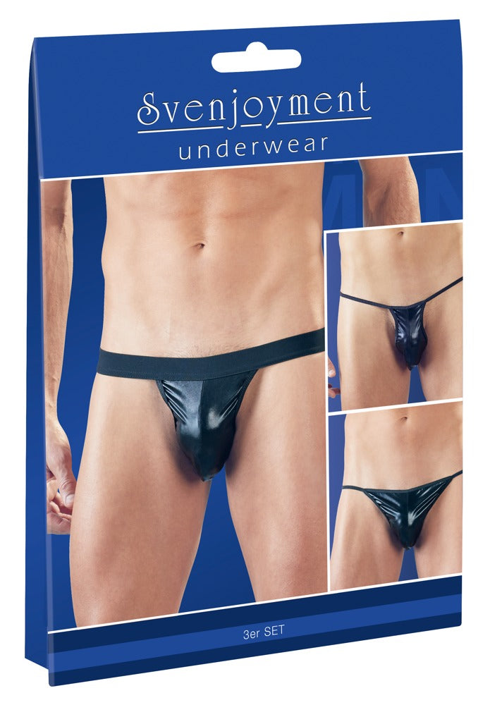 Set de 3 chiloți tanga negri cu aspect ud Svenjoyment SL