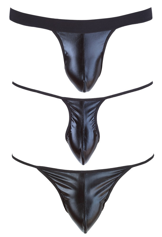 Set de 3 chiloți tanga negri cu aspect ud Svenjoyment SL