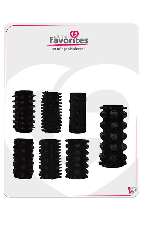 Manșoane pentru penis Dream Toys All Time Favorites, pachet de 7, negru