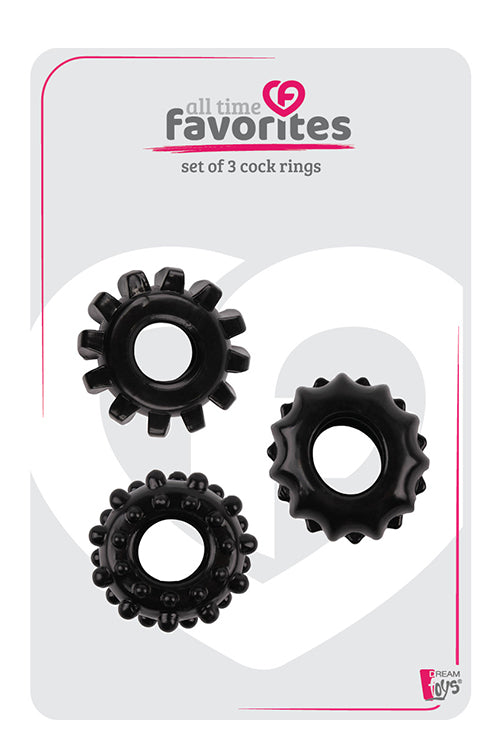 Inele pentru penis TPE Dream Toys, set de 3, negre, All Time Favorites