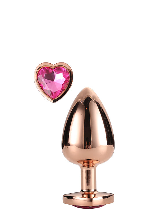 Plug anal Gleaming Love din aluminiu, roz auriu, mediu, 3,4 cm