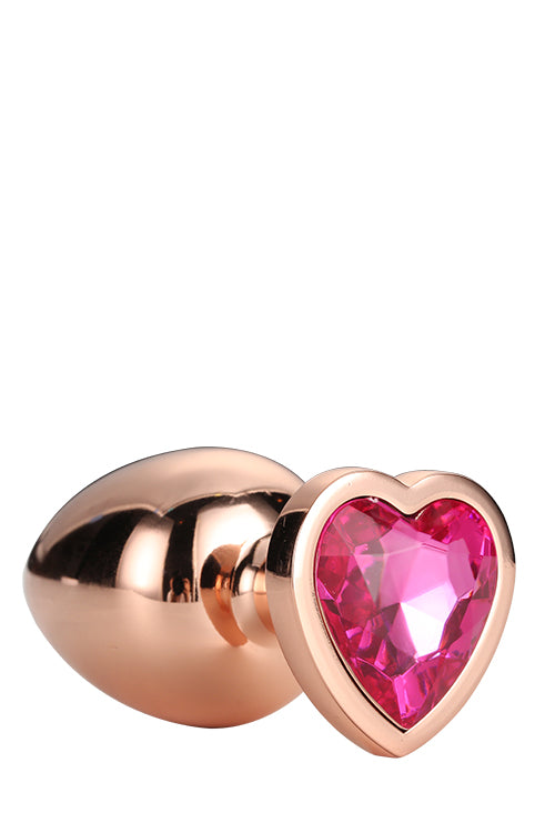 Plug anal mare cu piatră inimă Gleaming Love auriu roz