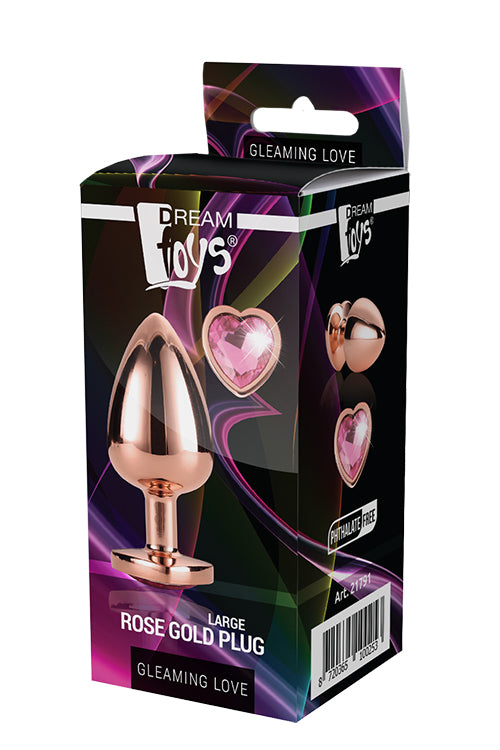 Plug anal mare cu piatră inimă Gleaming Love auriu roz