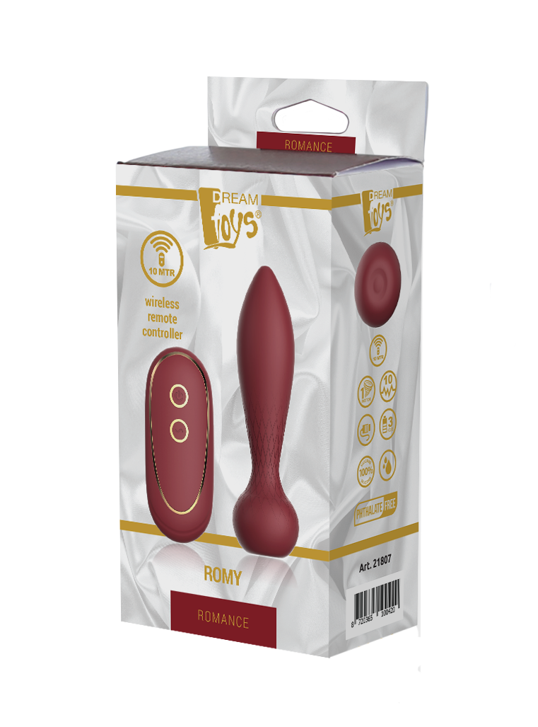 Plug anal vibrant din silicon, culoare vișinie, cu telecomandă USB, Romance Romy