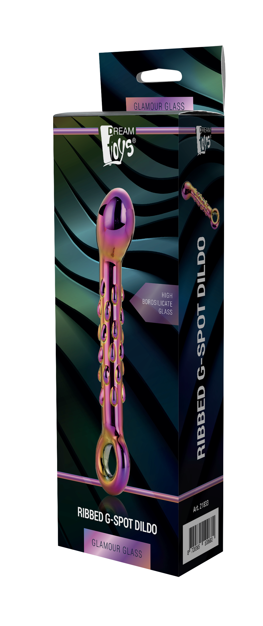 Dildo Dream Toys Glamour din sticlă cu nervuri 18 cm