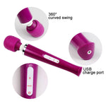 Stimulator Clitoridian USB Magic Wand din Silicon Negru, 10 Funcții
