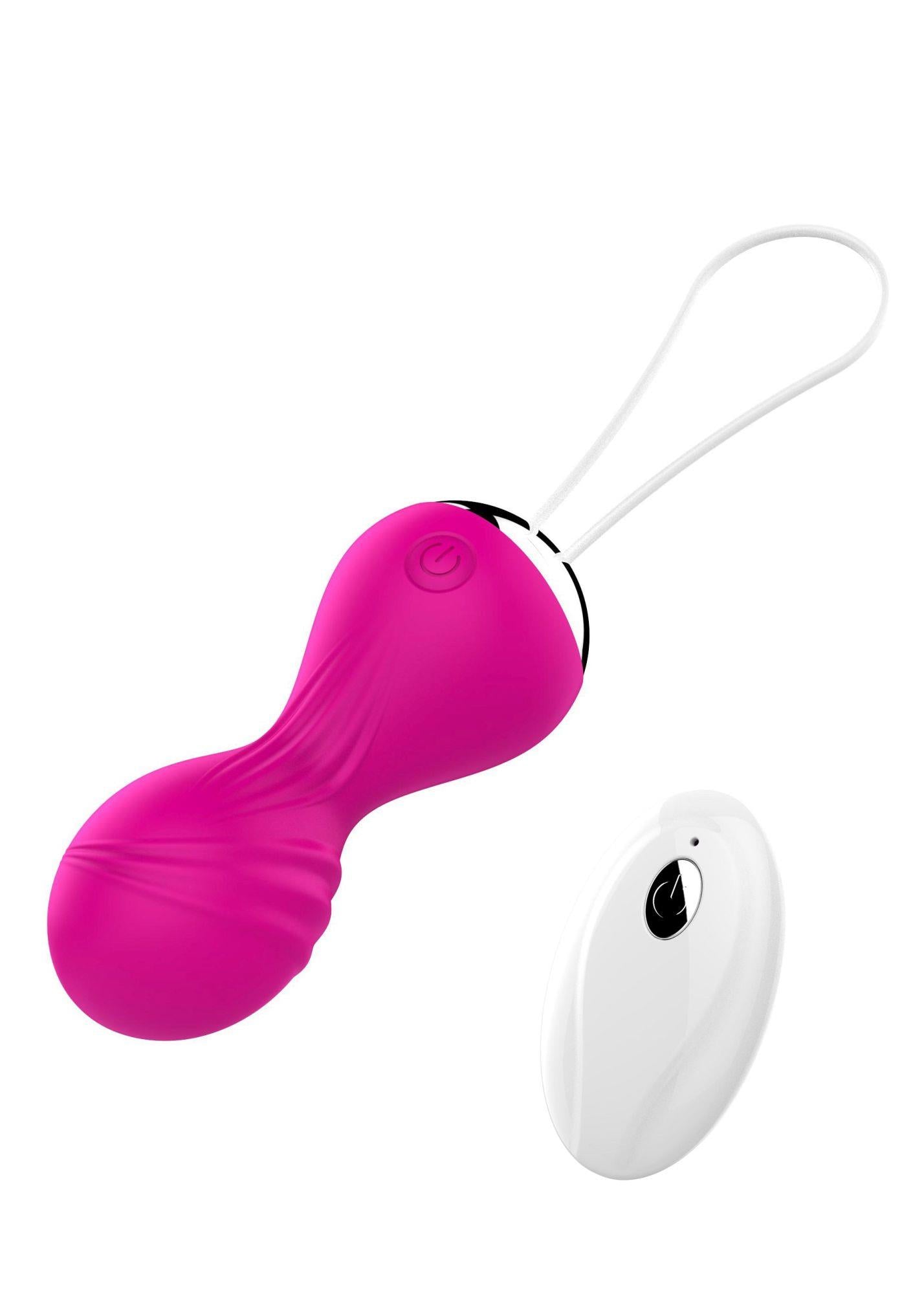 Bile vibratoare Kegel din silicon, 10 funcții, telecomandă USB, roz