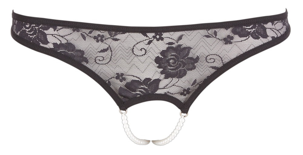 Tanga din dantelă cu perle Cottelli Lingerie negru S