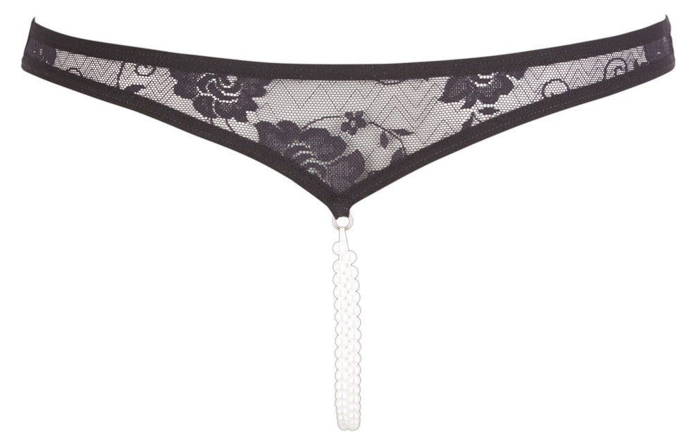 Tanga din dantelă cu perle Cottelli Lingerie negru S