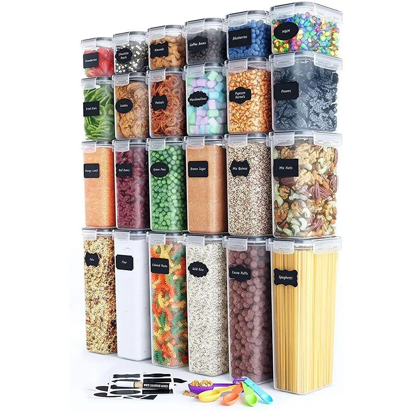 Cutii de depozitare alimente, Flippy, Set din 24 Cutii pentru Condimente, Cereale, Cutii pentru Bucatarie, din Plastic