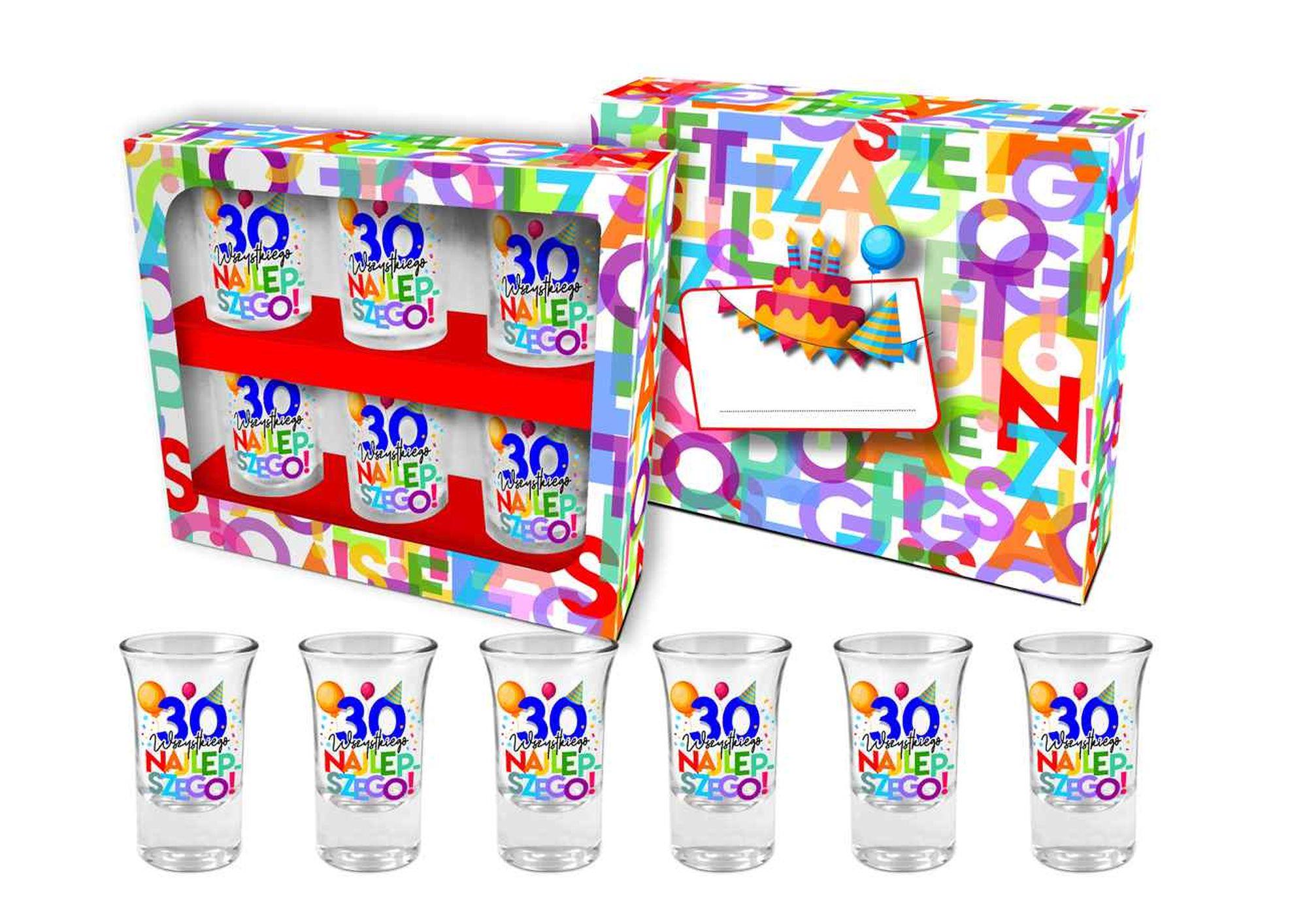 Set de 6 pahare de sticlă pentru ziua de naștere 30 BGtech 35 ml