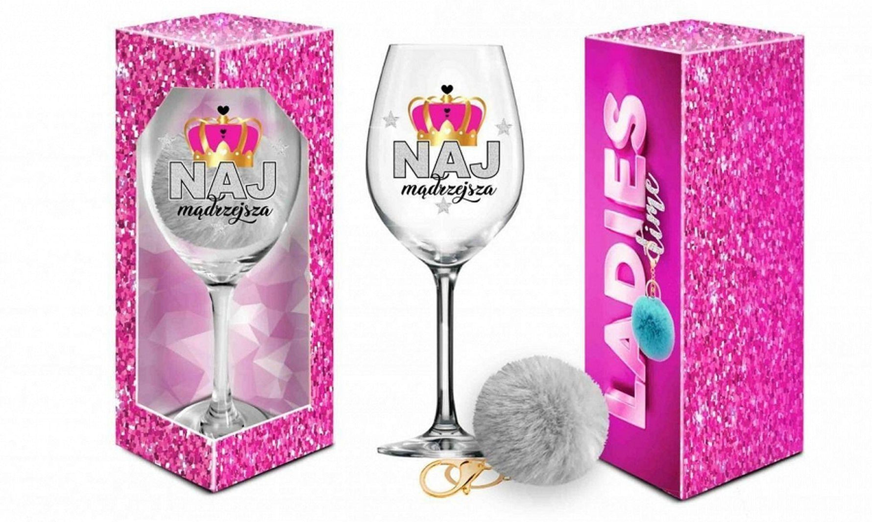 Pahar de vin Signoria 700ml pentru femei cu pompom Cel mai inteligent