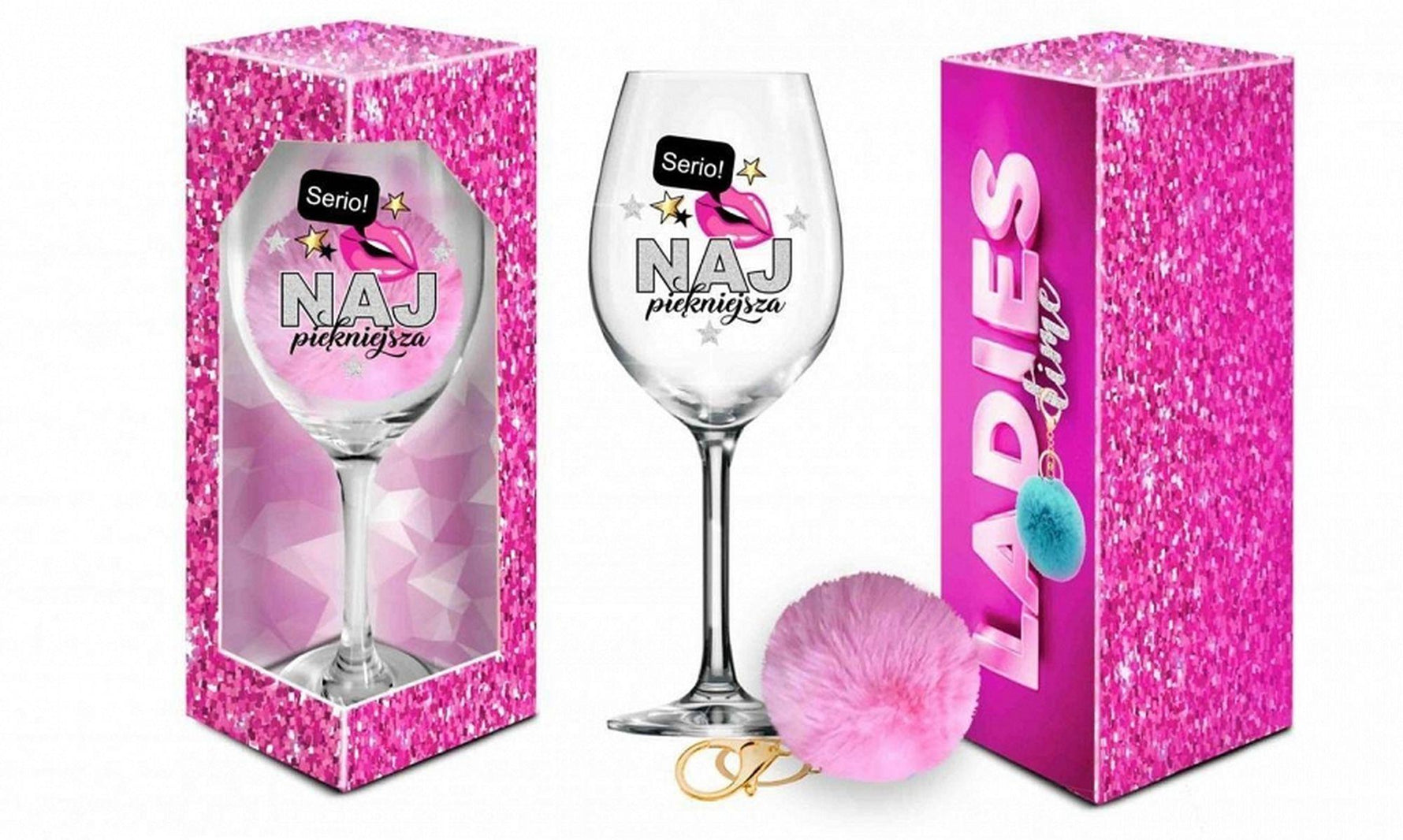 Pahar de vin Signoria 700ml pentru femei cu pompom de pluș