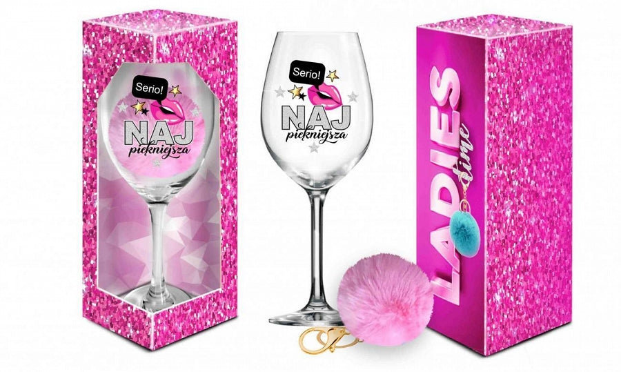 Pahar de vin Signoria 700ml pentru femei cu pompom de pluș